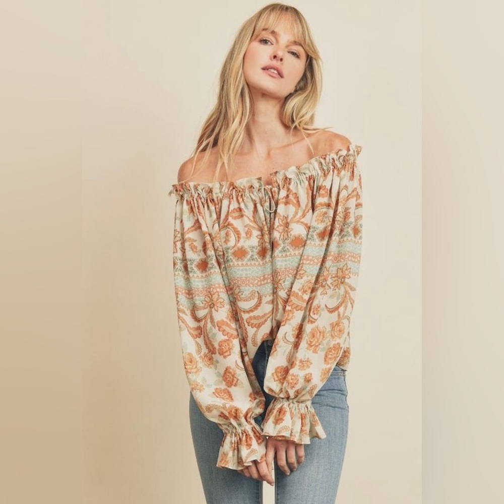 Paisley Blouse Long Sleeve Muted Ruffle Cuff